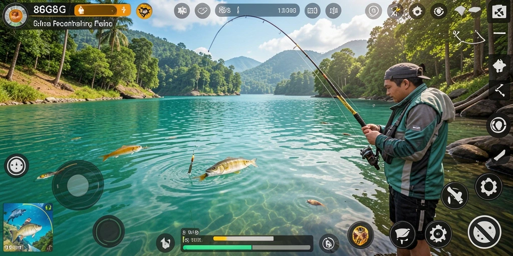 Tampilan menarik dari game memancing 8G8G dengan aksi menangkap ikan.