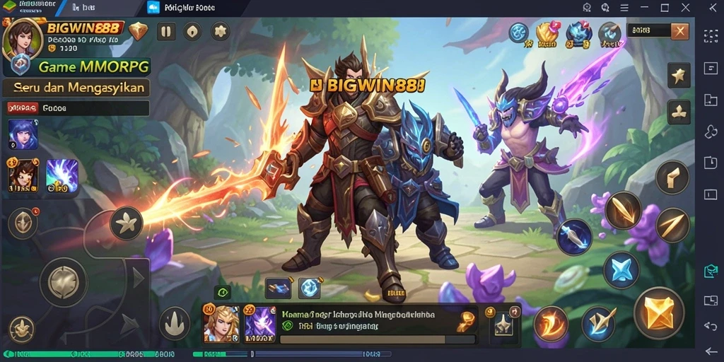 Screenshot gameplay <strong>BIGWIN88</strong> menampilkan aksi pertarungan epik di dunia fantasi.
