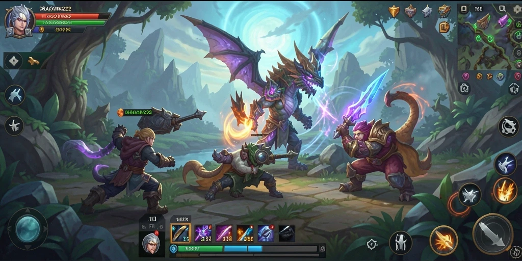 Tampilan gameplay DRAGON222 yang epik dalam mode ARPG.
