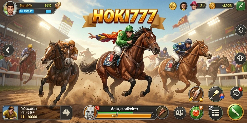 Screenshot gameplay HOKI777 menampilkan balapan penuh aksi di lintasan yang menantang.