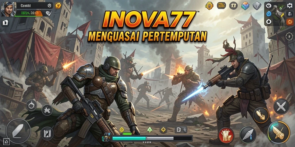 Tangkapan layar gameplay INOVA77 menampilkan pertempuran strategi yang menarik.