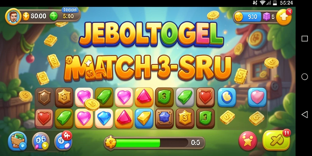 Tampilan seru dalam JEBOLTOGEL dengan gameplay Match-3 yang menantang.