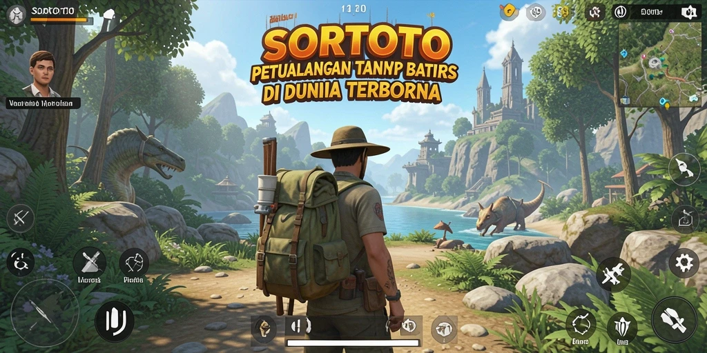 Screenshot menampilkan gameplay SORTOTO dengan eksplorasi dunia terbuka yang indah.